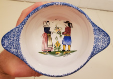 QUIMPER ART POTTERY BRETAGNE LUGGED BOWL JO VINTAGE BRETON FRANCE ARMOR FAIENCE picture