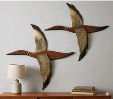 Vintage Stylecraft MCM Brass Teakwood Flying Geese Ducks Birds Decor 21” 60s picture