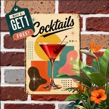 Midcentury Modern Cocktails Sign Metal Sign Vintage Lounge Decor 8x12 picture