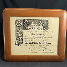 RARE Penn State University FROTH BOARD Member Certificate 1950 Signed Framed Vtg picture