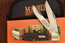 MARBLES AMBER STAGBONE BONE STAG JUMBO PREMIUM FOLDING HUNTER KNIFE NICE picture