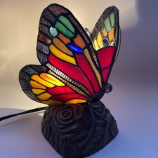 Vintage Stained Glass Butterfly Accent Lamp Multi Colored Cottage Core Whimsical picture