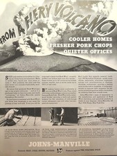 Johns-Manville Rock Wool Fiery Volcano Insulation Acoustic Vintage Print Ad 1936 picture