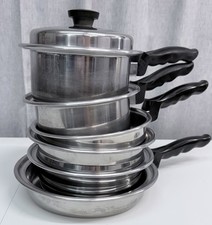 Flavor-Seal Stainless Cookware 7 Pc Set Pots Skillets Double Boiler Vintage 50’s picture