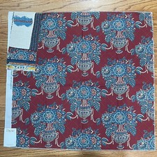 VTG 1990 Payne Jambalaya Fabric Sample 27.5x26 Maroon Blue French Floral Urn picture