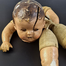 Vintage Doll Cracked Creepy Cloth Body Halloween Prop Moving Eyes picture