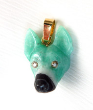 Colombian Carved Emerald  Belgian Malenois 18K Yellow Gold Pendant Muzo Mines picture