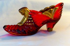 VINTAGE FENTON RUBY & GOLD CAT SLIPPER SIGNED RANDY FENTON & J. CUTSHAW 2000's picture
