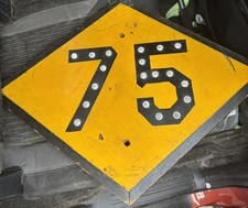 Antique 75 Yellow Road Sign W/glass Marbles Cats Eye Reflectors picture