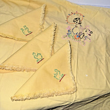 Vintage madeira style linen table cloth Southwest Embroidered Cactus Napkins Pig picture