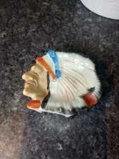 Vintage Native American Indian Chief Ceramic Ashtray Tobacciana Memorabilia VTG picture