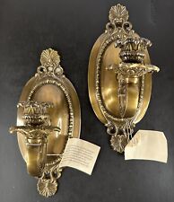 Pair of Lacquered Brass Wall Sconces Candle Holder Ornate Victorian Style (2) picture