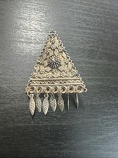 Vintage Bezalel Yemenite Filigree Sterling Silver Triangle Brooch Pendant picture