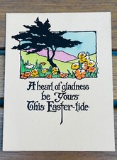 VTG 1920'S ART DECO NOVEAU EASTER GREETINGS CARD TREES FLOWERS *WRITTEN ON picture