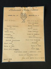 Vintage Restaurant Maria Cristina  Menu Lerma Mexico Single Typed Sheet 1949 picture