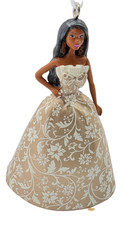 Hallmark Ornament Holiday African American Barbie Gold White Dress Christmas New picture