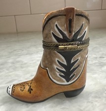 Chamart Limoges France Peint Main Porcelain Cowboy Boot Trinket Box picture