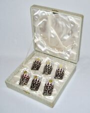 TKM (High Class) ~ Set (6) Cut-to-Clear Brown 1 Oz. CORDIAL GLASSES w/Box~ Tokyo picture