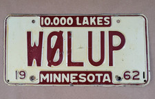 1962 Minnesota MN 10,000 Lakes License Plate Amateur Ham Radio Call Sign WOLUP picture