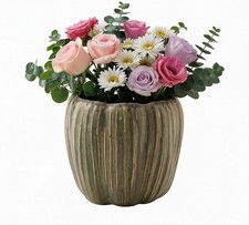6 Inch Ceramic Planter Pot - Vintage Green Glazed Flower Pot with Accent picture