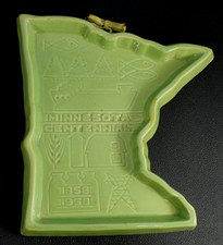 Rosemeade Pottery Minnesota Centennial 1858 - 1958 Dish / Ashtray Lime Green EXC picture
