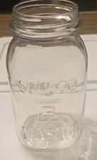 Vintage Square G Mason Clear Glass Canning Jar Quart Glenshaw Glass Co 3044 Base picture