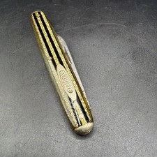 Antique Robeson PocketEze Script Stamp Striped Glitter Equal End Pocket Knife picture