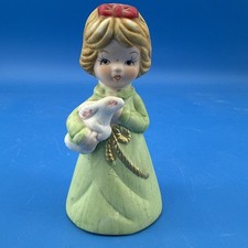 Vintage Merri Bells 1978 Girl Bunny Bisque Porcelain Figurine Vintage JASCO 4” picture