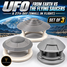 UFO Flying Saucer Set of 3 with Stands Lazar Sport Jupiter 2 Earth vs Saucers picture