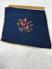 antique needlepoint piece 13 x 12 hand made blue pillow foot stool repurpose picture