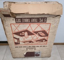 Vintage MARSH ALLAN 5 Piece Tray Table Set Folding Stand Brown NEW IN BOX UNUSED picture