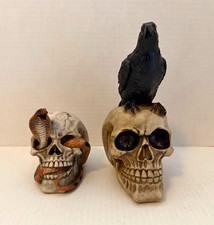 2-Piece Skull Figurine Set Raven/Crow & Snake on Skull lot picture