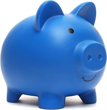 Medium Dark Blue Plastic Piggy Bank, Shatterproof Coin Bank for Kids picture