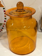 Vintage Amber Glass Apothecary Jar with Lid, Collectible Modern Decor picture