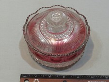 Vintage Clear Glass Covered Candy Dish w/Red Accent picture