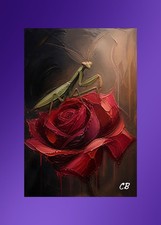 Mantis on the Rose | ACEO Art Card | Gothic Botanical Series | Impasto Print picture