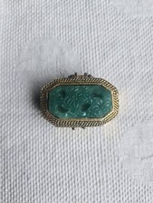 Vintage Goldette Faux Green Jade Floral Pill Box picture