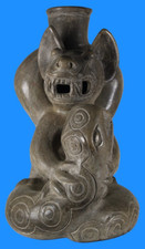 Museum Replica of a Pre Columbian Artifact Chavin Demon Dog Wrestling Snake B10 picture