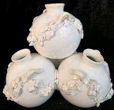 1877 Antique Royal Worcester Aesthetic Movement Four Well Globe Bud Vase White picture