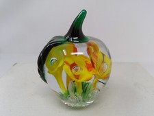 2000 Gibson Art Glass APPLE with Yellow Flowers Paperweight picture