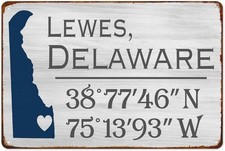Lewes Delaware Compass Coordinates Tin Metal Signs Home Décor 8x12 picture