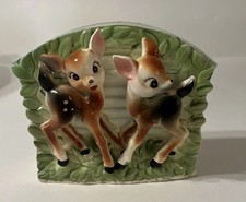 Vintage MCM Ceramic Double Baby Fawn/Deer Planter/Vase picture
