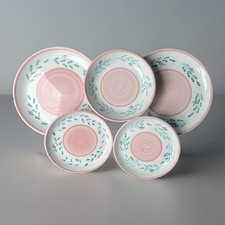 Caleca Pink Garland Set Of 5 Dinner Plate Salad Plate And Bowl Hand Painted picture