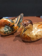 Set Of Two Small Wooden Ducks with Wood Feathers - Beautiful Looking Figurines picture