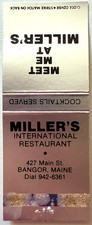 1960s Miller's International Matchbook Cover Bangor Maine Restaurant Cocktails picture