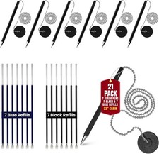 Pen with Chain [Pack of 21] – Security Desk Pen on a Chain Blue & Black Uwaomah  picture