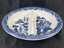 Churchill Blue Willow Oval Divided Vegetable Dish Staffordshire  England 10” picture