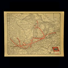 1930s WABASH Railroad Map Vintage WAB Railway Routes Omaha Buffalo Chicago picture