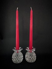 Two Vintage Heisey Crystal Pineapple-Shaped Candle Holders 3 1/2