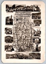 Darmstadt Heidelberg Germany Bergstrasse Route Map with Local Landmarks RPPC picture